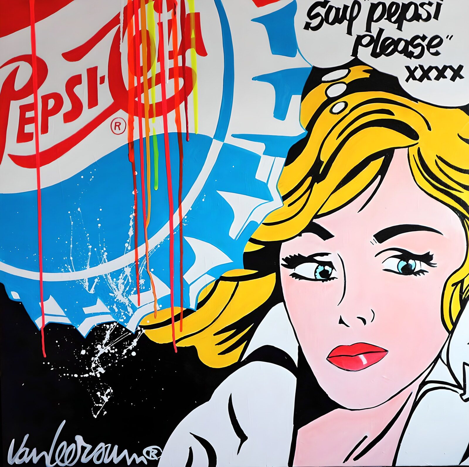 HPDK35483: Blond kvinde og sodavandslogo i popart