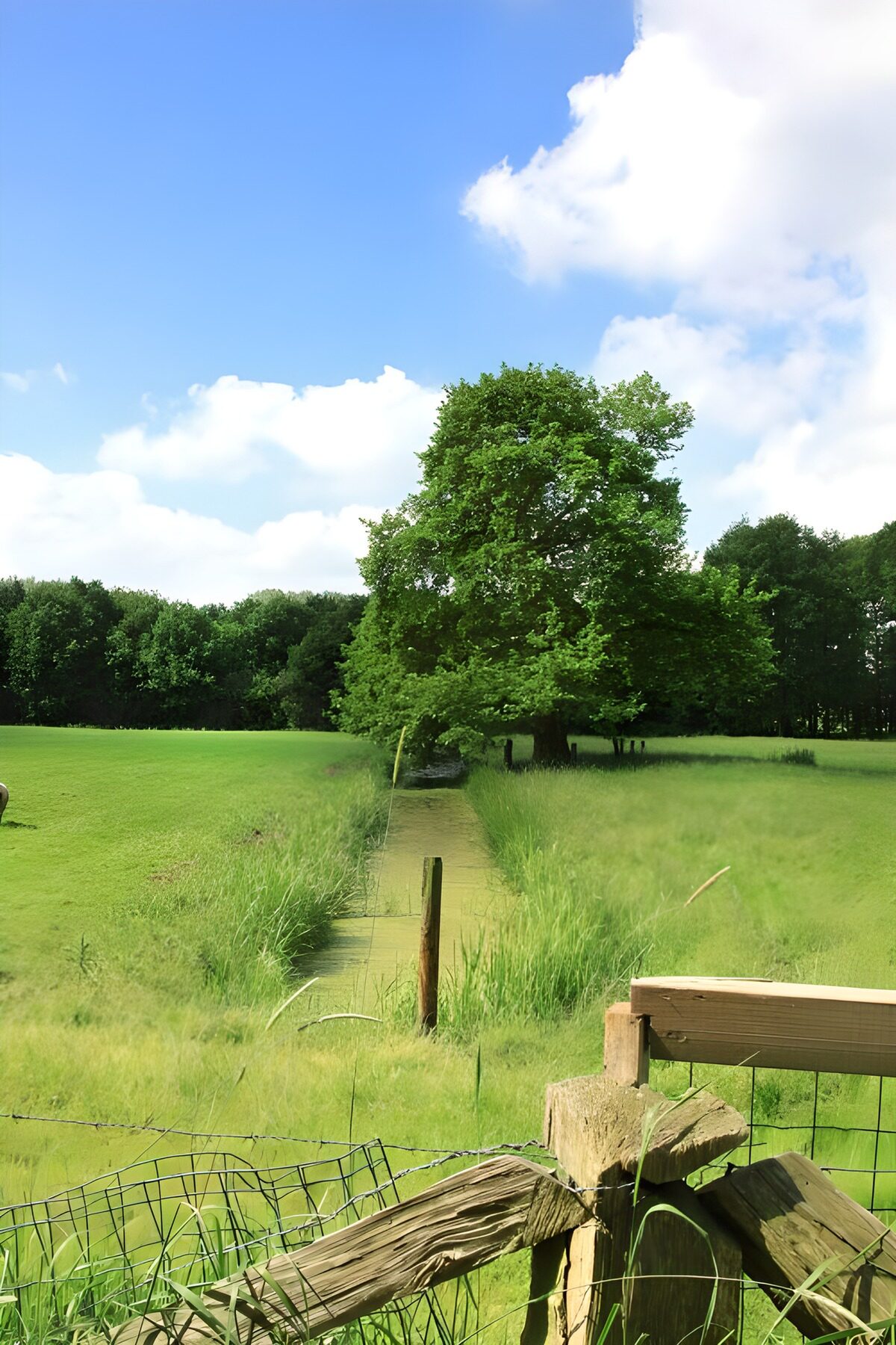 HPDK88060: Grøn eng med grøft og sommerhimmel
