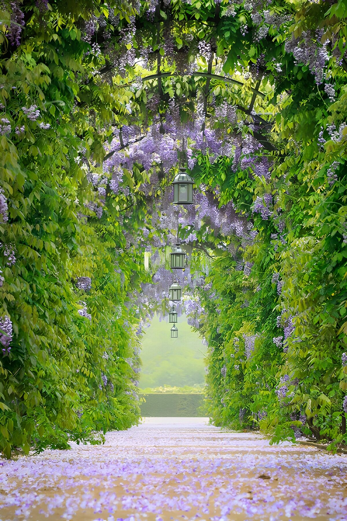 HPDK87811: En stille sti under blomstrende blåregn