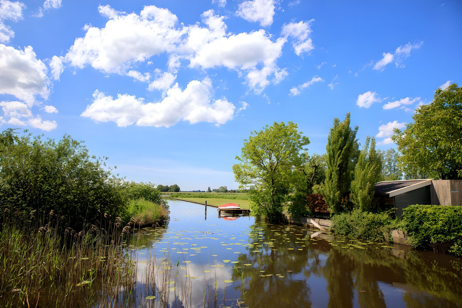HPDK14942: Sommerkanal med båd og åkandeblade
