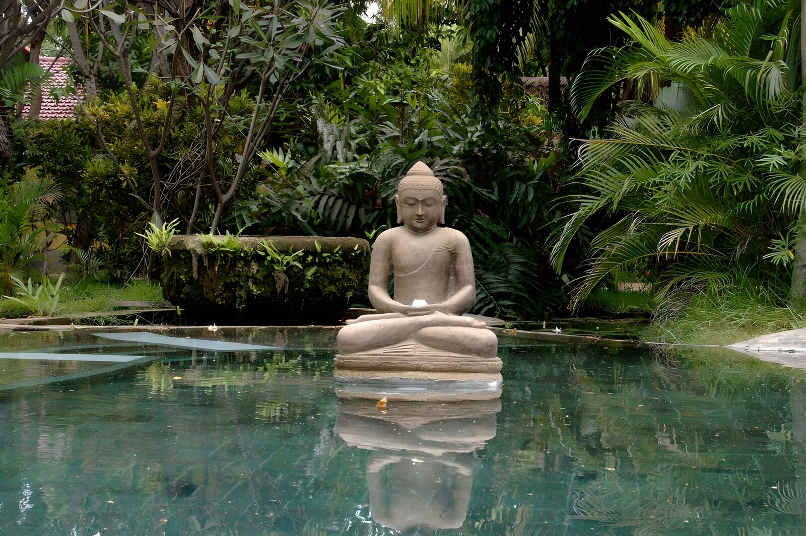 HPDK58242: Buddhastatue i en stille havedam