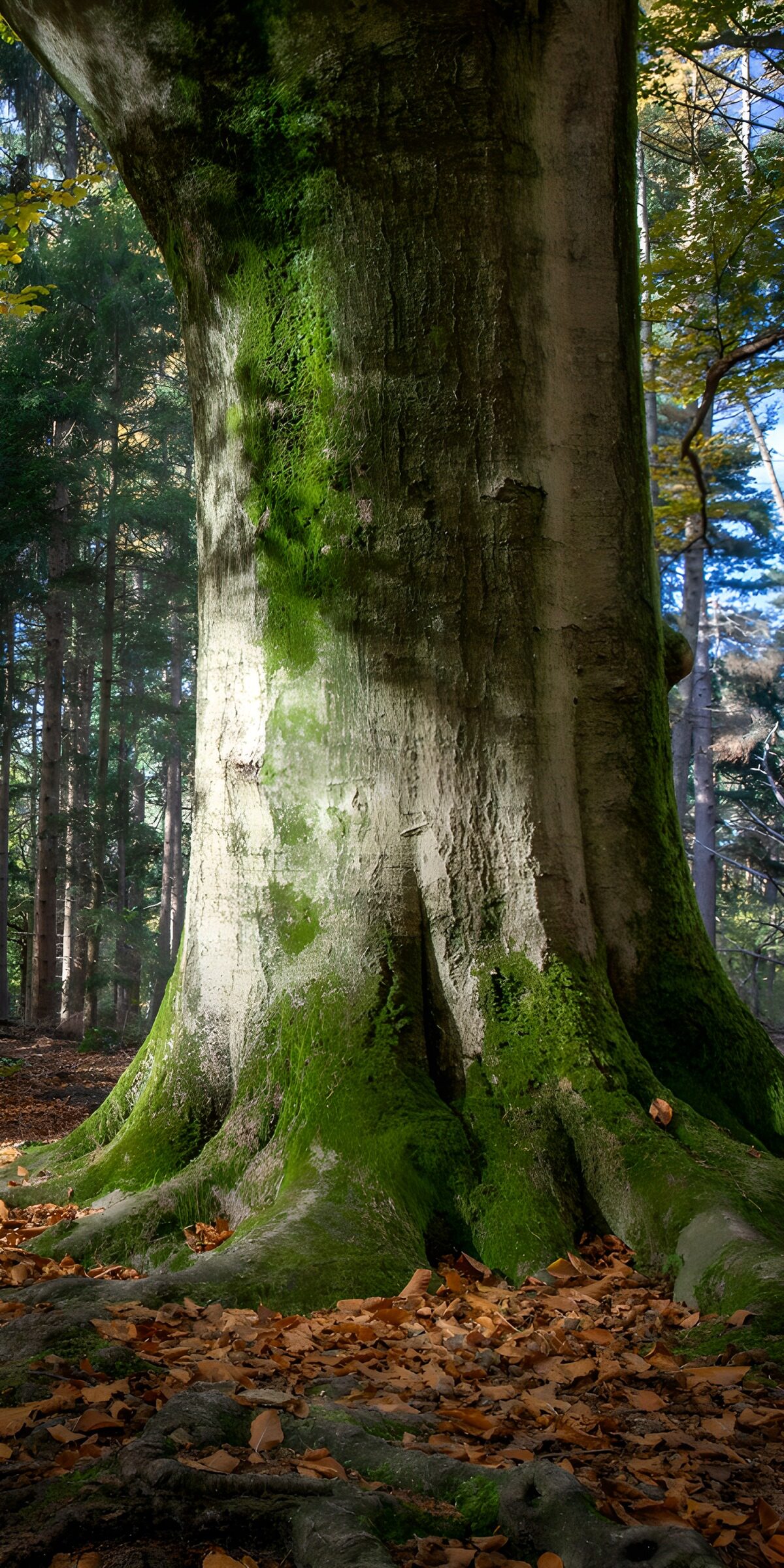 HPDK16920: Gammelt træ med mos og brede rødder