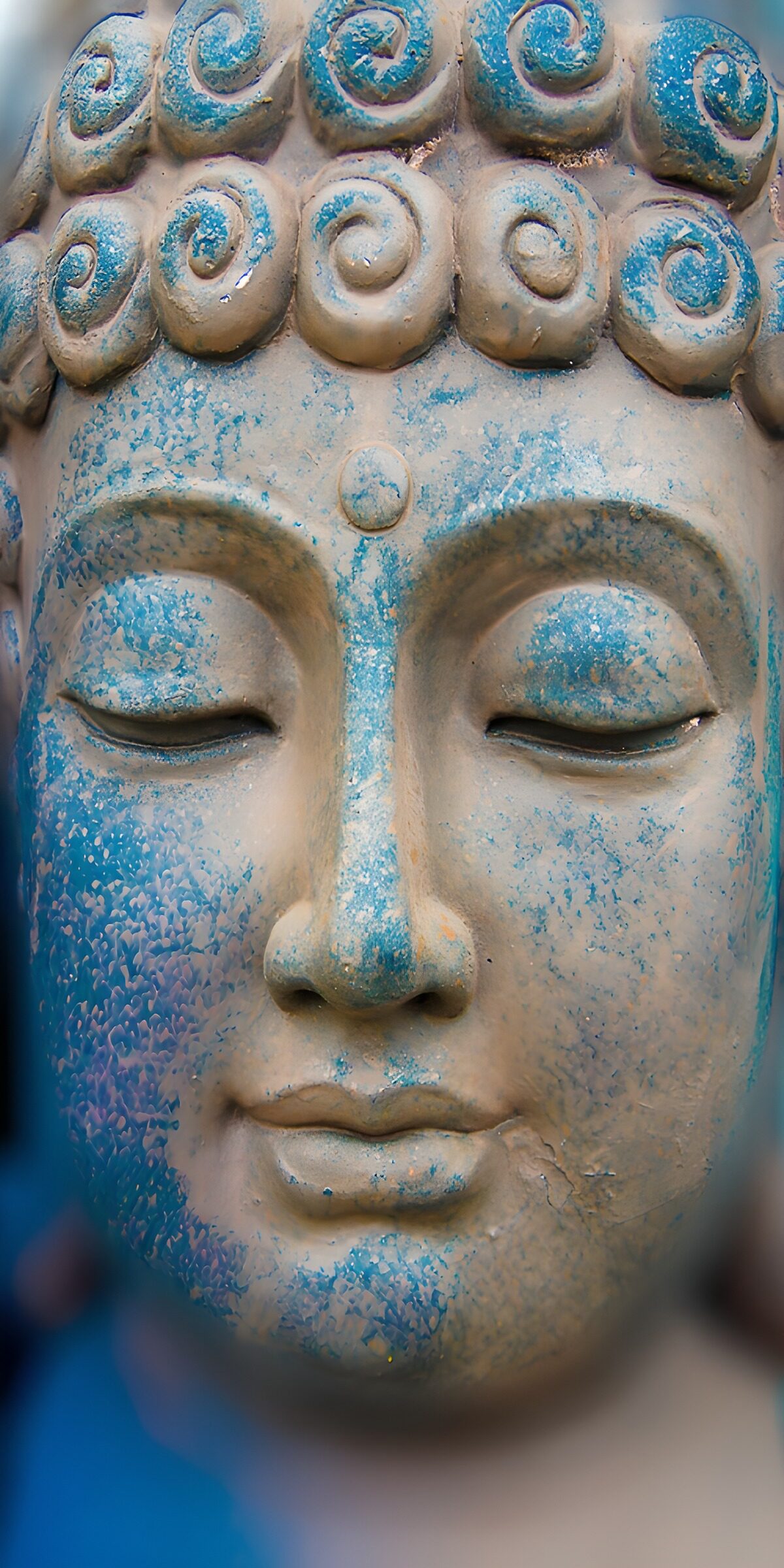 HPDK68364: Blåt Buddha-ansigt med lukkede øjne