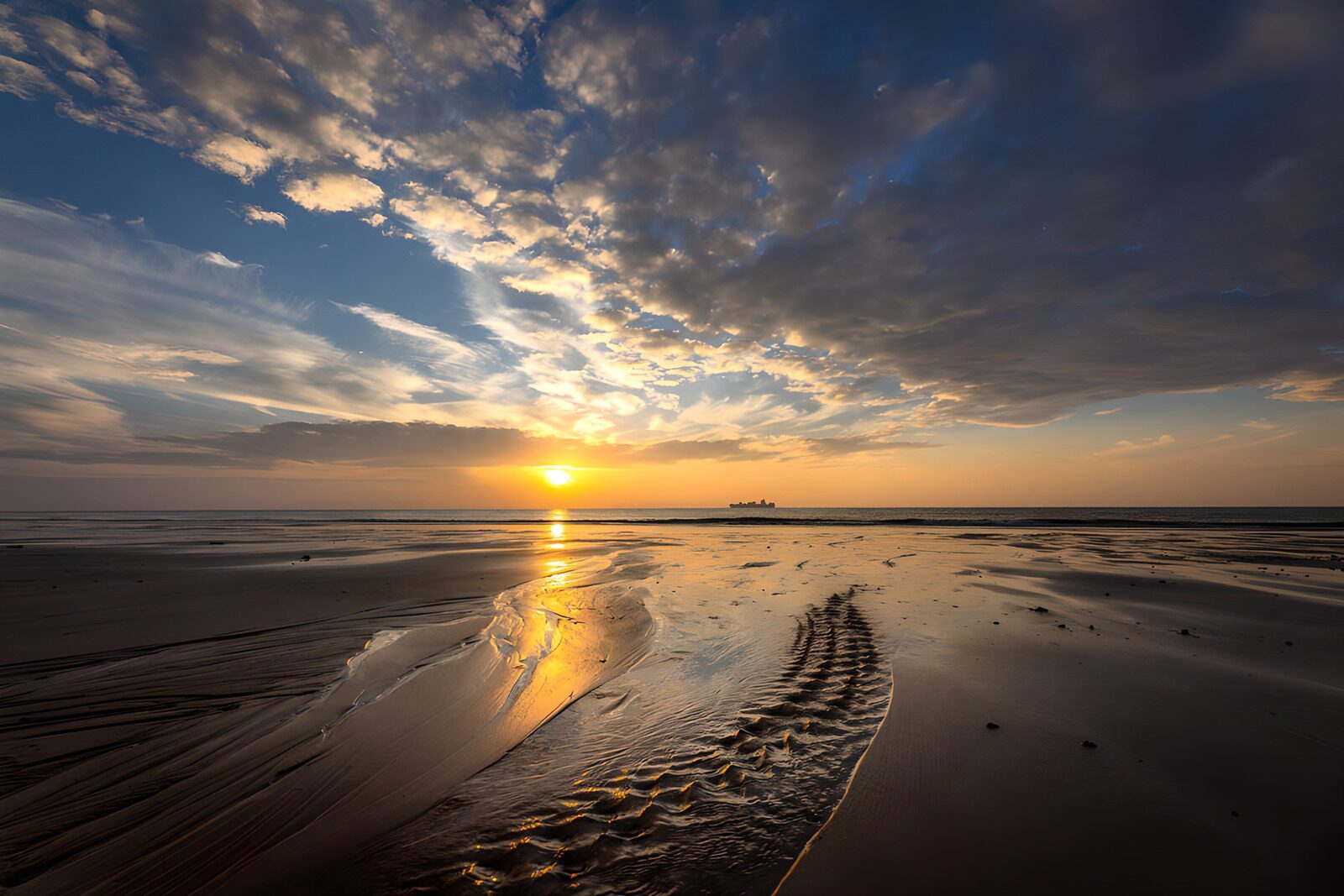 HPDK56976: Solnedgang over strand og stille hav