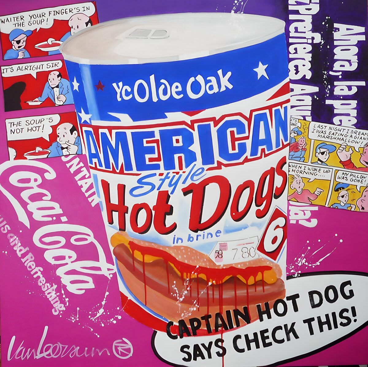 Hotdogs på dåse i kulørt popart