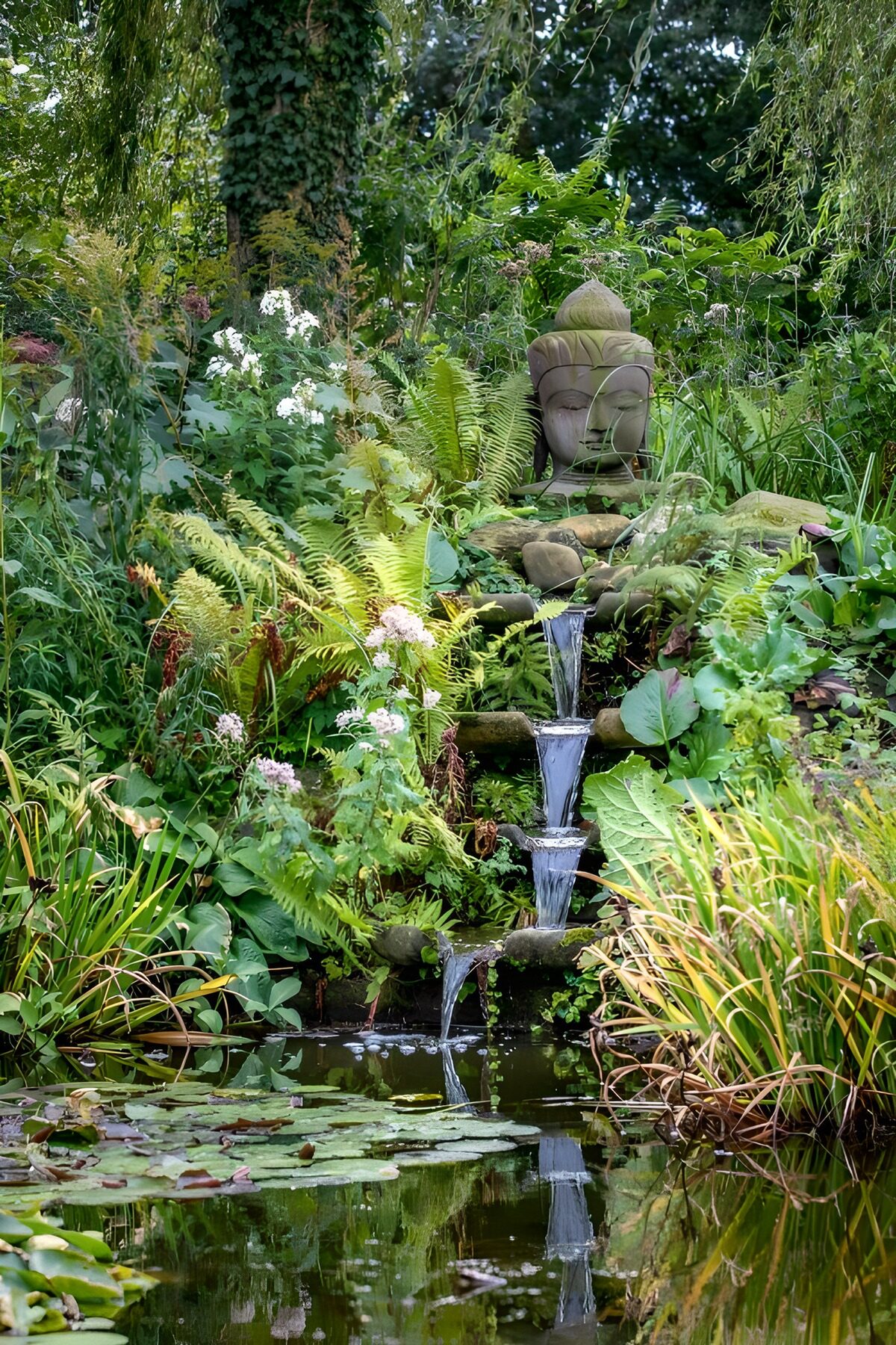 HPDK79709: Buddhahoved ved havens stille vandfald