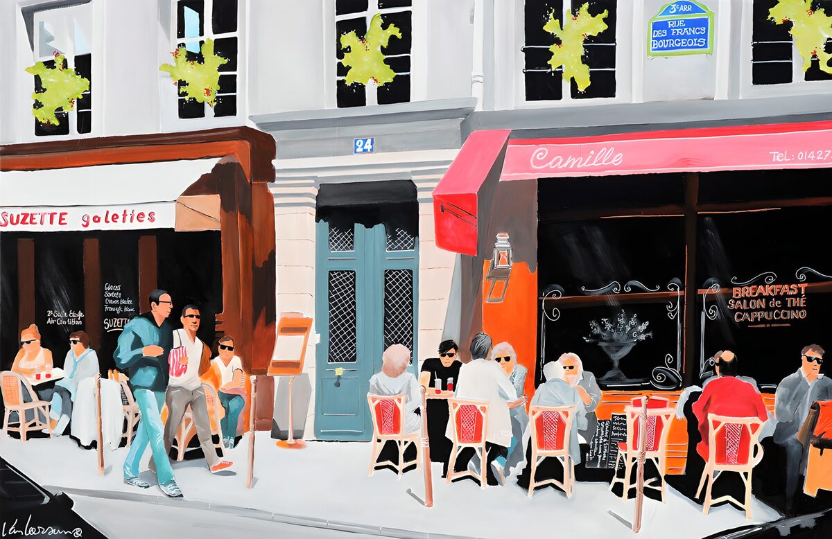 Fortovscafé i Paris med liv og farver