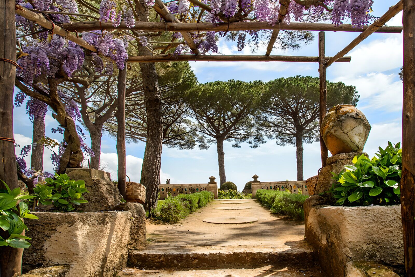 HPDK16289: Solrig pergola med lilla blåregn