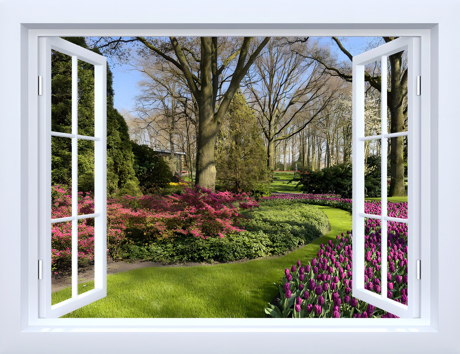 HPDK38569: Åbent vindue til en blomstrende forårshave