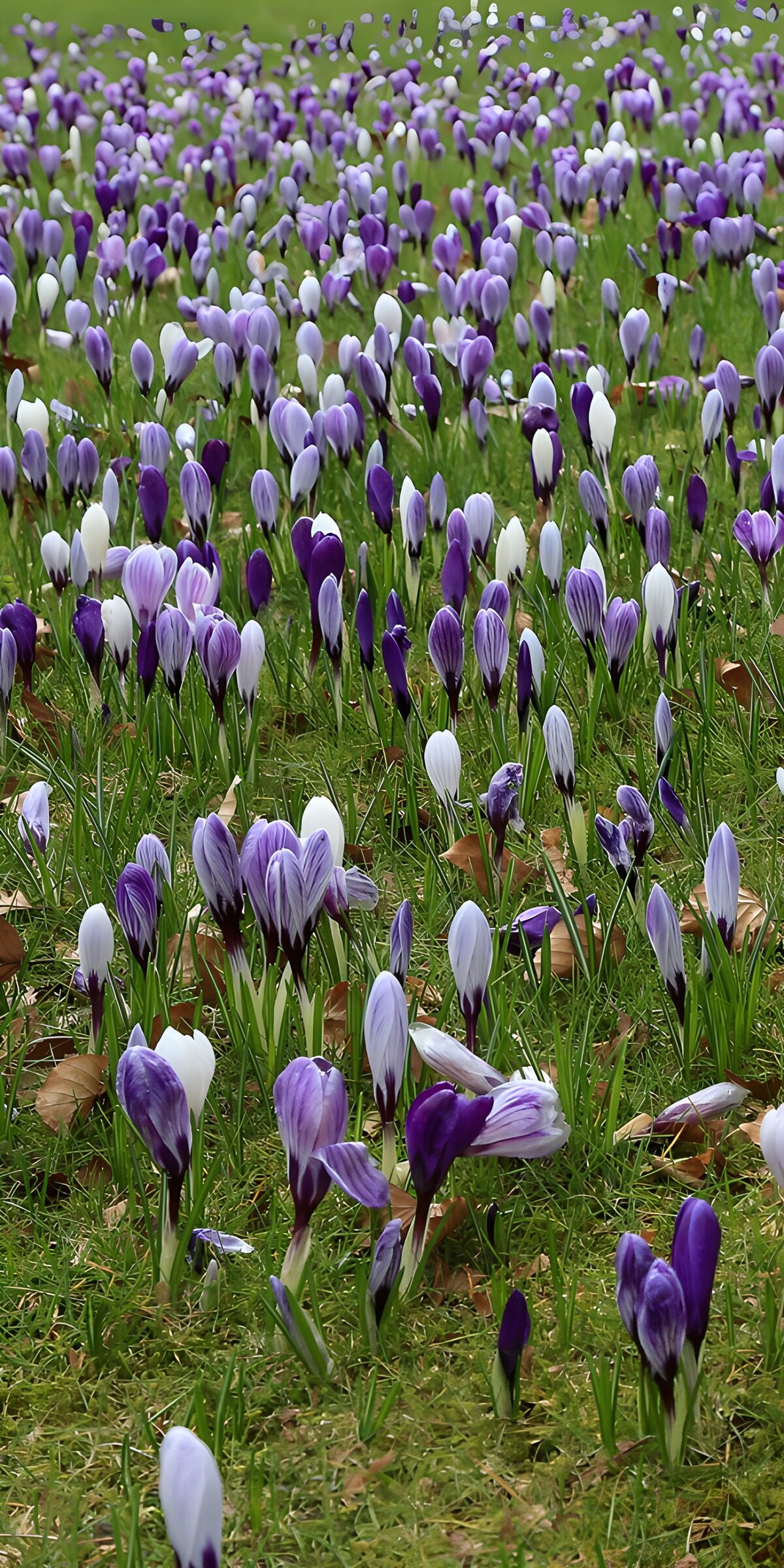 HPDK37371: Lilla og hvide krokus i forårsgræs