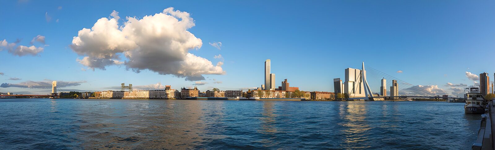 HPDK72146: Erasmusbroen og havnefronten i sol