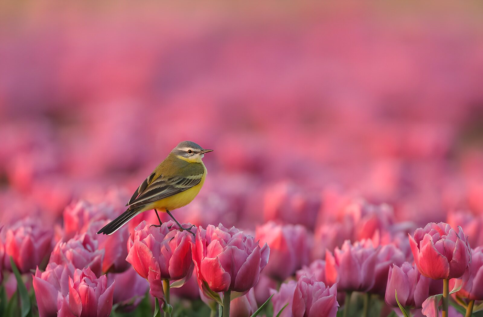 HPDK91226: Gul vipstjert i et hav af rosa tulipaner