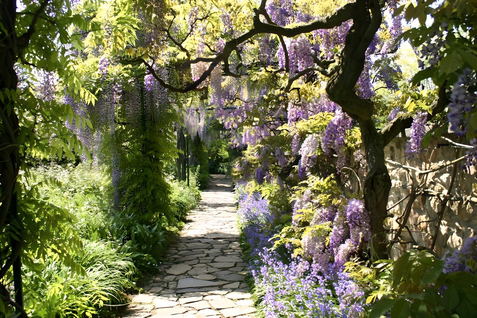 HPDK21363: Stensti under blomstrende blåregn