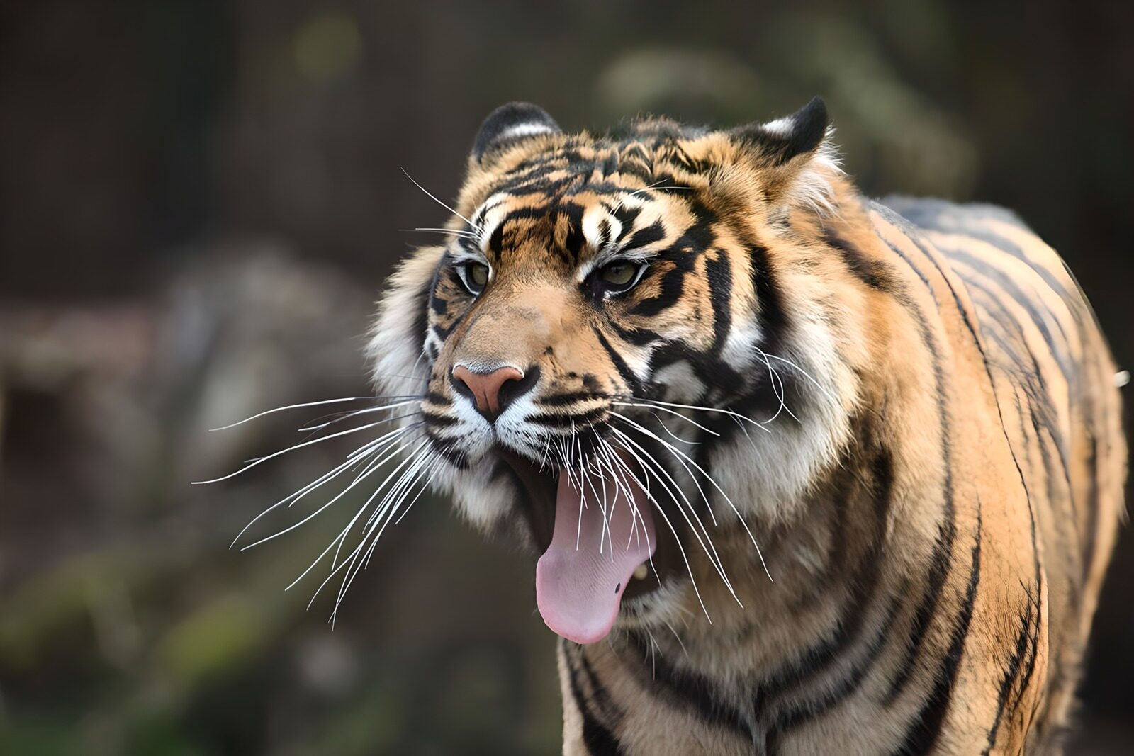 HPDK38387: Tiger i nærbillede med åben mund