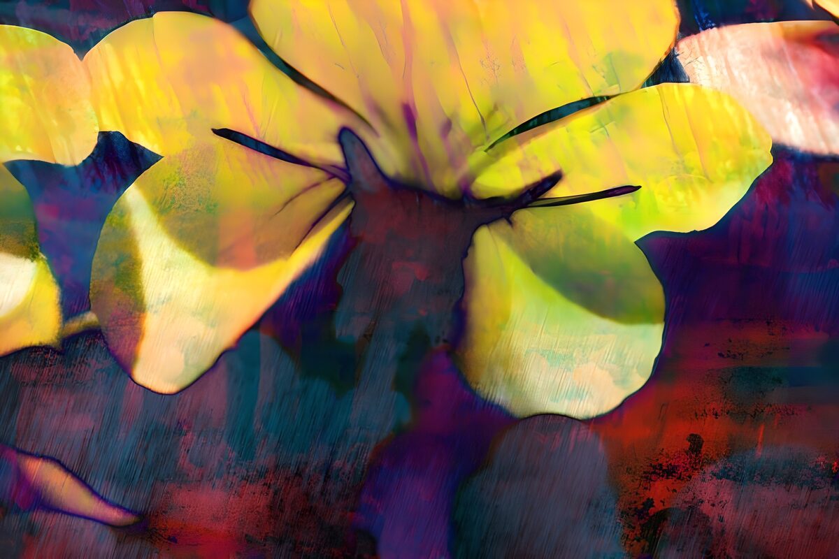Gul blomst på en dybblå farvebund