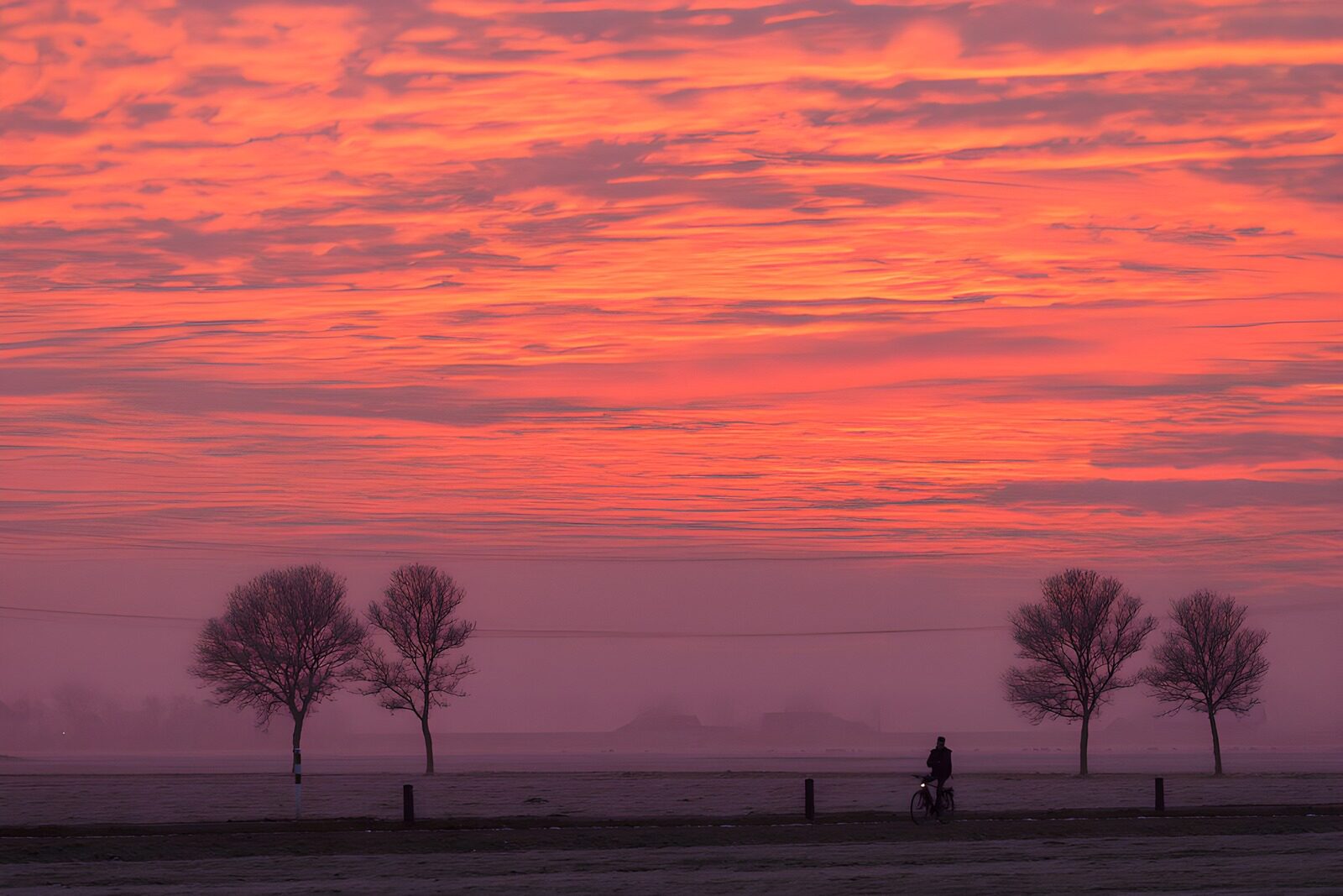 HPDK71755: Cyklist under en rosa himmel