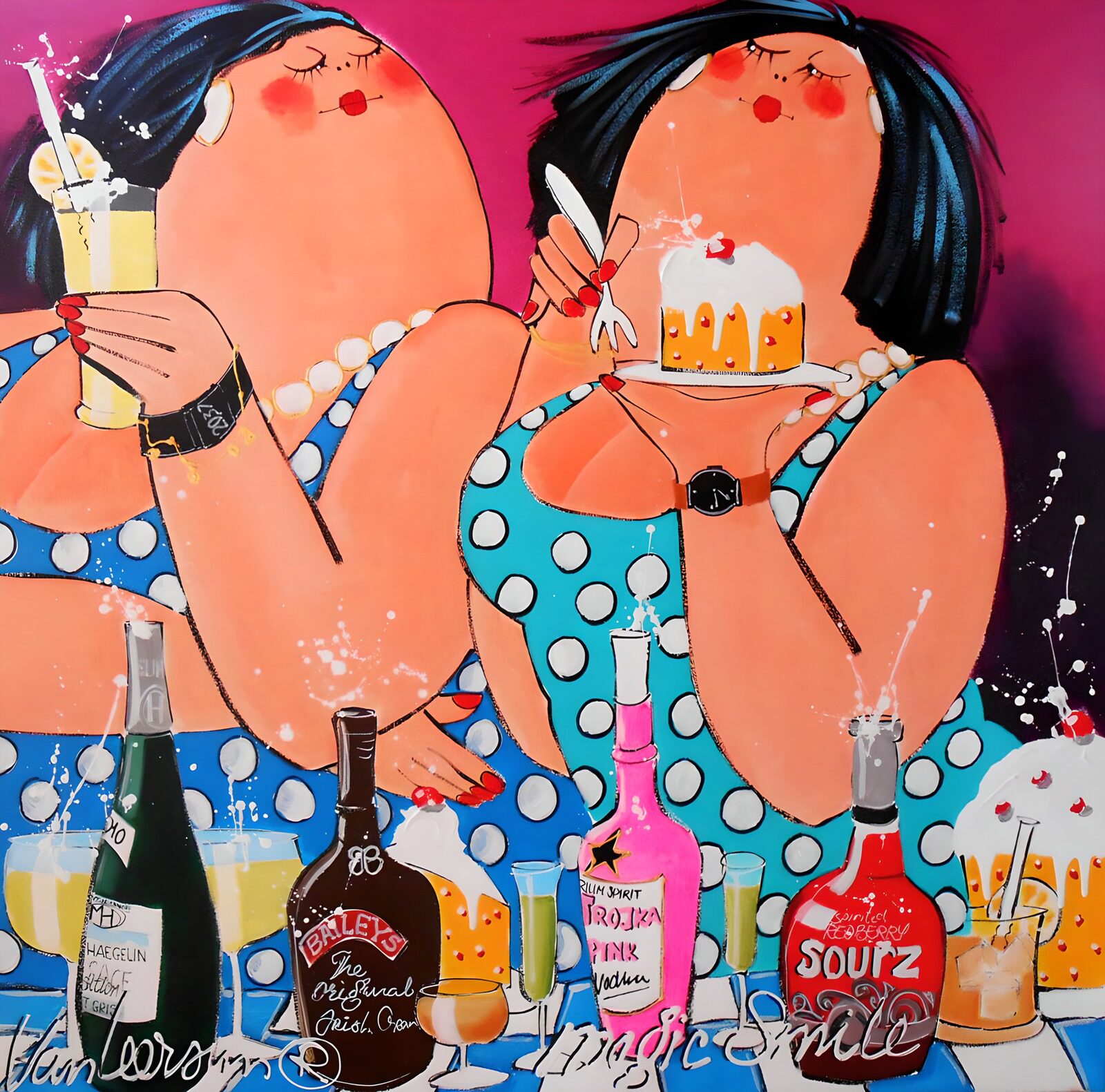 HPDK42322: To kvinder nyder drinks og kage