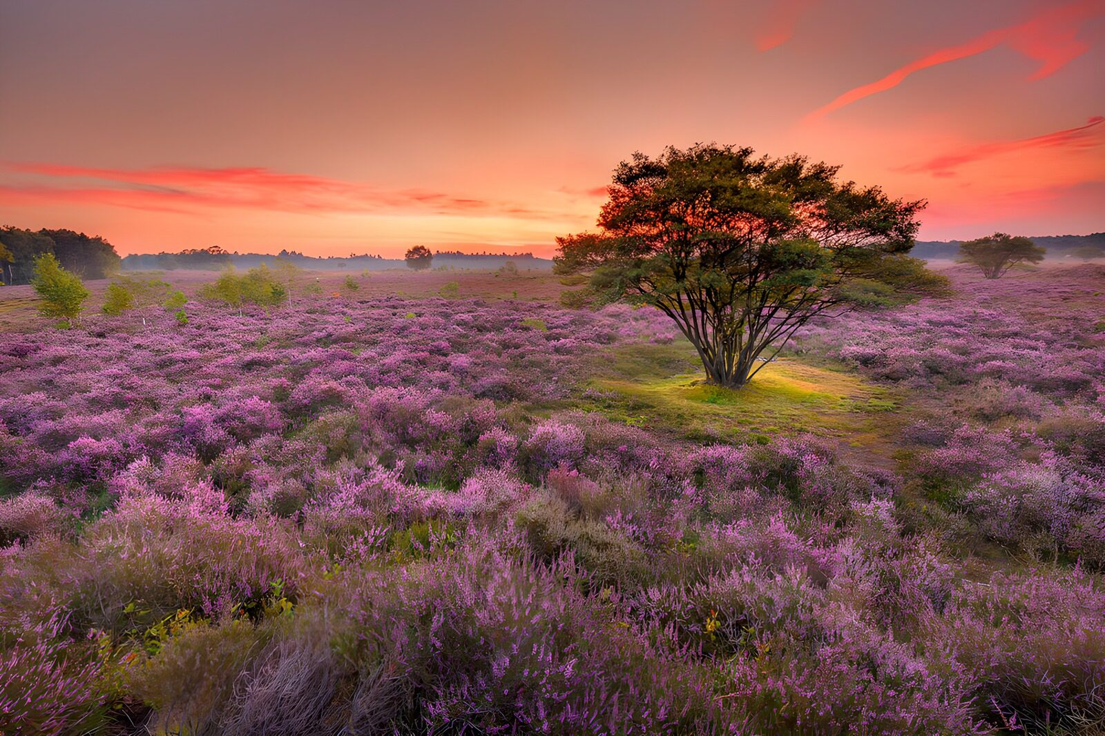 HPDK92515: Blomstrende lyng under en rosa himmel