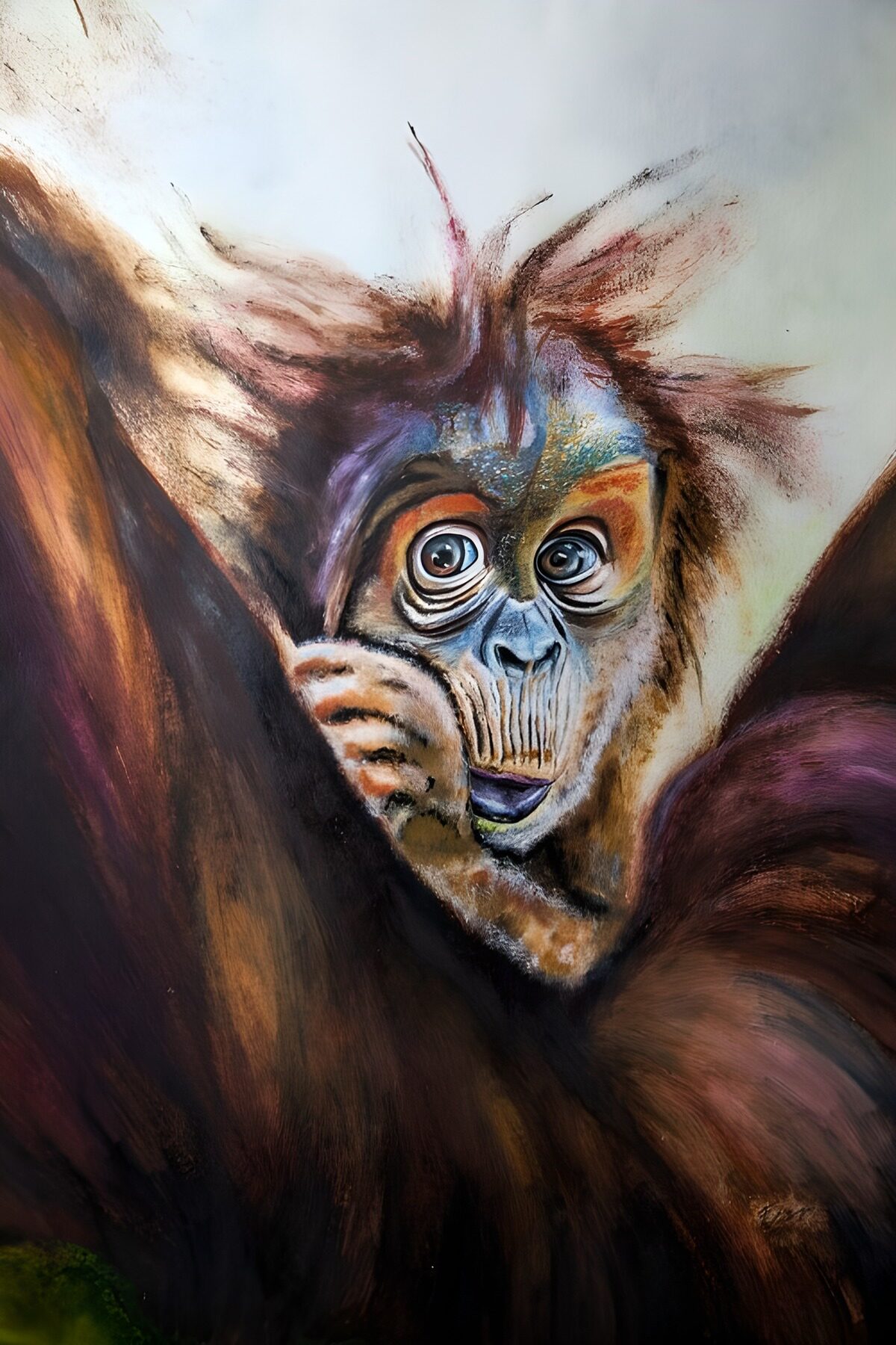 Orangutangunge i farverige penselstrøg
